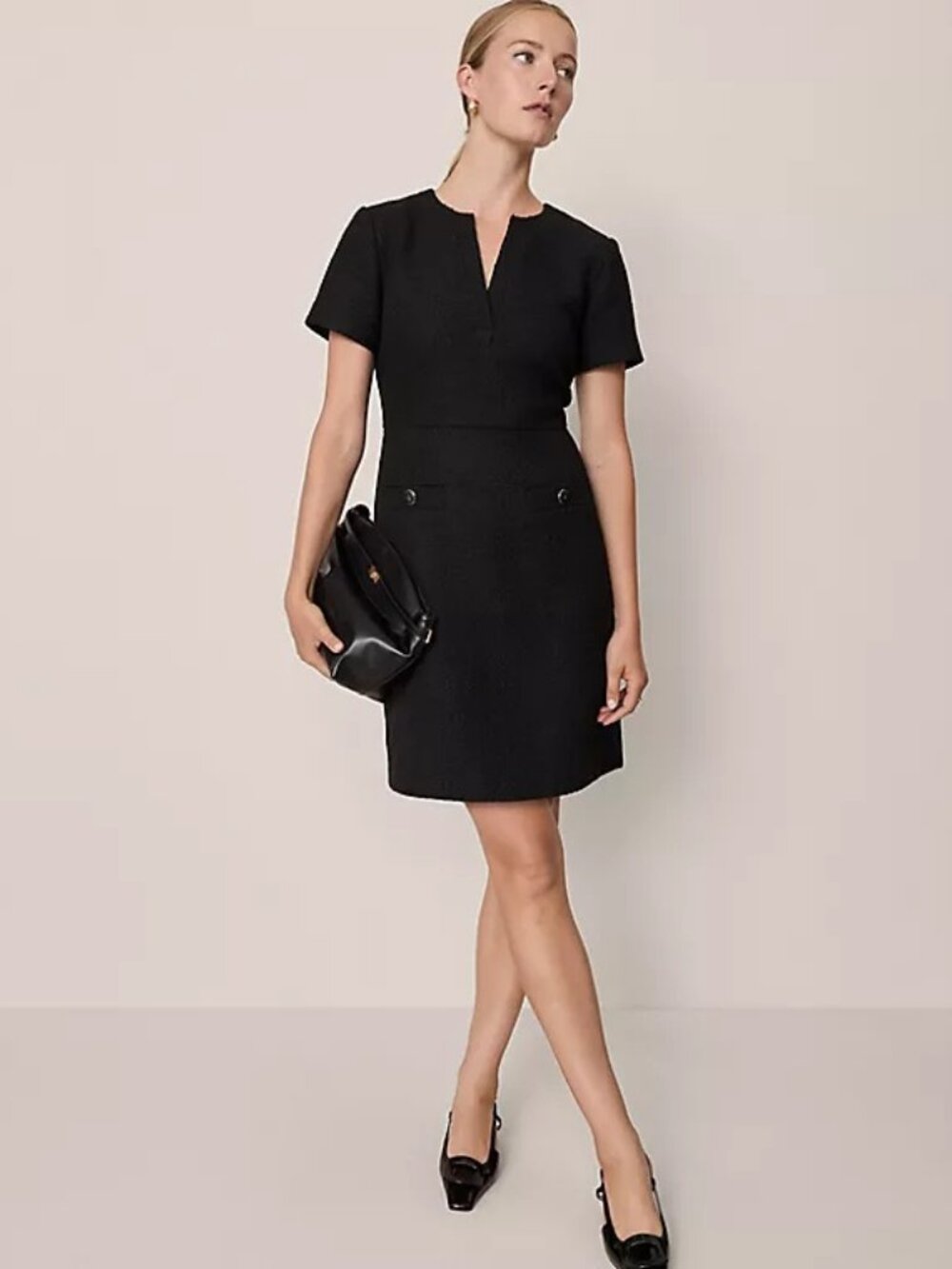 Ann Taylor Tweed Split Neck Sheath Dress Black 18